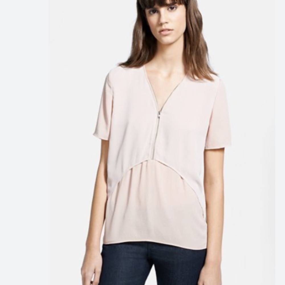 The Kooples Chiffon & Crepe Blouse Blush Pink